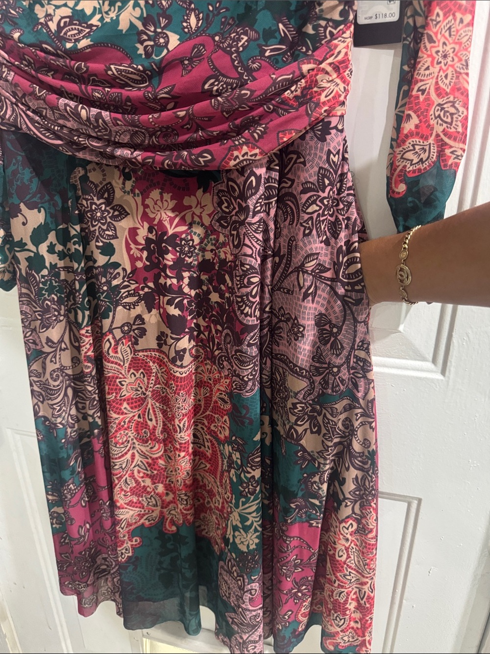 Jessica Howard Teal, Burgundy and Cream Paisley Long Sleeve Midi Dress - Picture 13 of 13